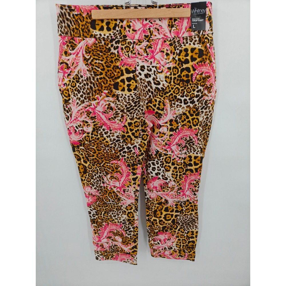 New York & Company The Whitney High Waist Crop Pants Leopard Floral Pink Large